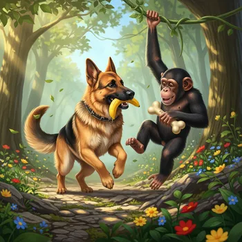 Golden Run: German Shepherd & Chimp