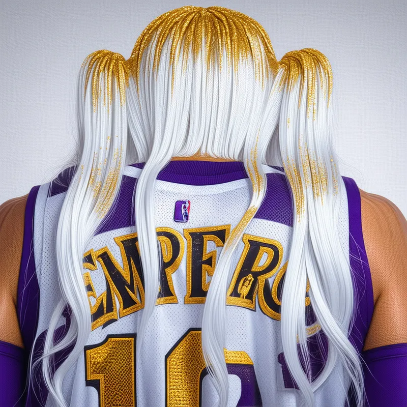 Golden-Tipped Hair, Jersey #10 Sketch - White hair with golden dyed tips, basketball jersey with the number ten and the name Emperor and, any basket ball team name - sketching