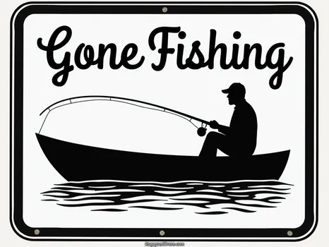 Gone Fishing Silhouette Sign