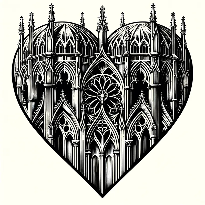 Gothic Heart Graphic - Gothic style dark heart on a white background, graphic style  - AI image generated with Art