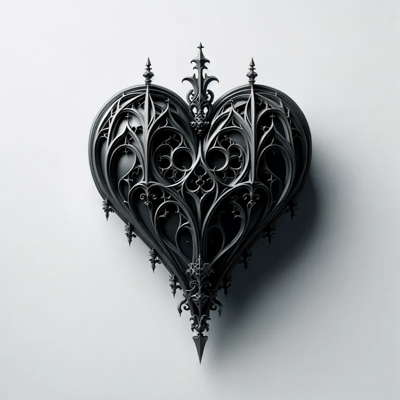 Gothic Heart Graphic - Gothic style dark heart on a white background, graphic style - AI image generated with Art
