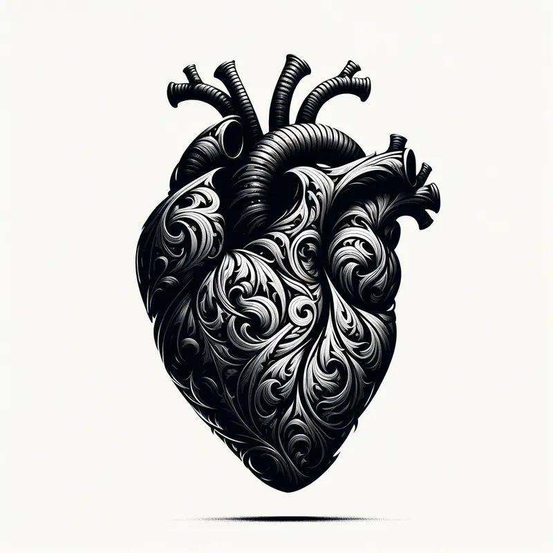 Gothic Heart Graphic - Gothic style dark heart on a white background, graphic style - AI image generated with Art