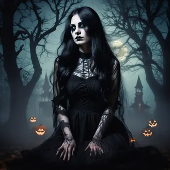 Gothic Moonlit Kneeling Silhouette