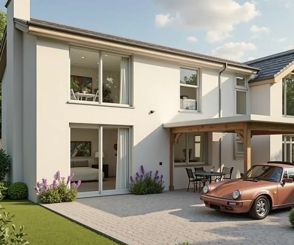 Grainy Bird's-Eye Accessible Home - create a video of a modern house design with the below features..
For safety and fall prevention
Non-slip flooring: Apply anti-slip coatings or use non-slip rugs, especially in the bathroom and kitchen.
Grab bars: Install sturdy grab bars in the shower, near the toilet, and along hallways for support.
Ramps and handrails: Install ramps at entrances to eliminate steps and ensure handrails are present on any interior or exterior stairs.
Secure flooring: Remove throw rugs and ensure carpets are firmly attached to prevent tripping. 
For easier movement and access
Wider doorways: Widen doorways to at least 36 inches and consider removing door frames to accommodate walkers or wheelchairs.
Clear pathways: Rearrange furniture to create clear, wide walkways and store frequently used items at an easily reachable level.
Lever handles: Replace round doorknobs and faucet handles with lever-style ones, which are easier to grip.
Stairlifts: Install a stairlift to make moving between floors safer and easier.
No-step entryway: Ensure there is at least one entryway without steps. 
For convenience and daily tasks
Better lighting: Increase the amount of light throughout the house, particularly at the top and bottom of stairs. Consider adding motion-sensor lighting.
Accessible switches: Move light switches and outlets to a more accessible height, such as desk or counter level.
Lower countertops: Adjust countertops to a lower height or create knee spaces underneath for better access while seated.
Hand-held showerheads: Install an adjustable, hand-held showerhead to allow for use while seated.
Walk-in showers: Install a walk-in shower, ideally with a built-in seat.  - AI video generated with Lite - dynamic pose, grain effect, bird's eye view