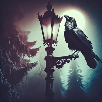 Grainy Pastel Raven on Lamppost
