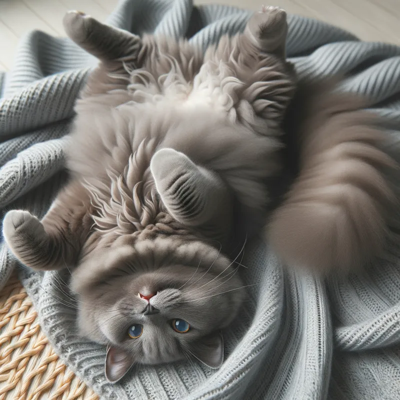Gray Cat's Playful Roll - gray cat rolling on its back - AI image generated with Art