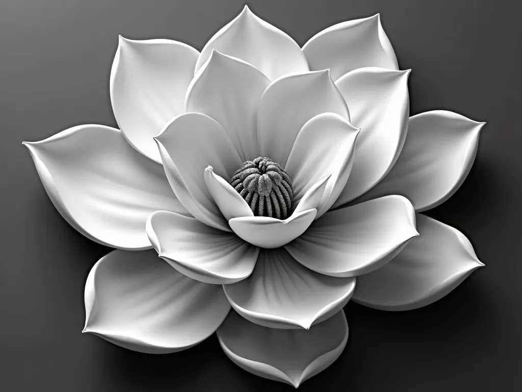 Grayscale 3D Magnolia Relief - 3D deep relief grayscale realistic detailed image of fancy beautiful magnolia flower - AI image generated with Photorealistic 2