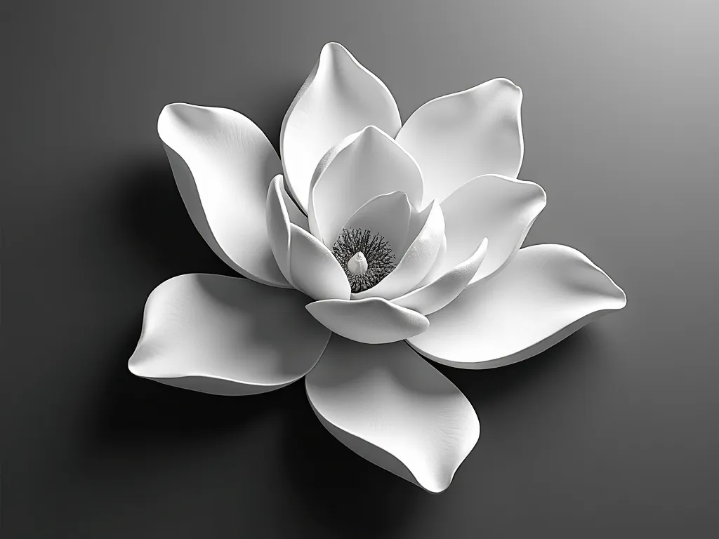 Grayscale 3D Magnolia Relief - 3D deep relief grayscale realistic detailed image of fancy beautiful magnolia flower - AI image generated with Photorealistic 2