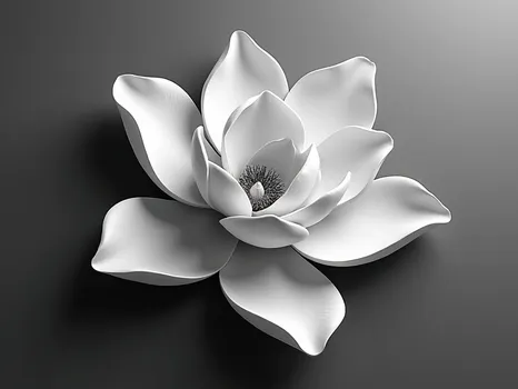 Grayscale 3D Magnolia Relief