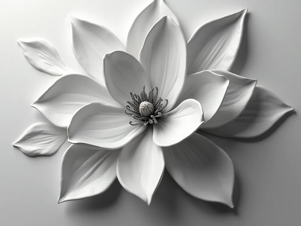 Grayscale 3D Magnolia Relief - 3D deep relief grayscale realistic detailed image of fancy beautiful magnolia flower - AI image generated with Photorealistic 2