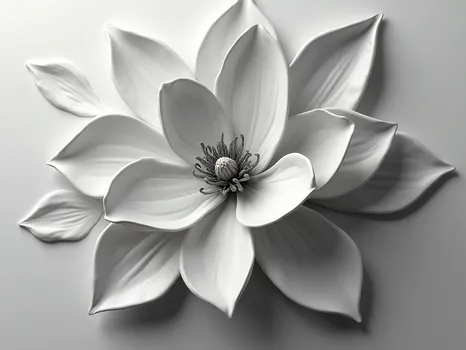 Grayscale 3D Magnolia Relief