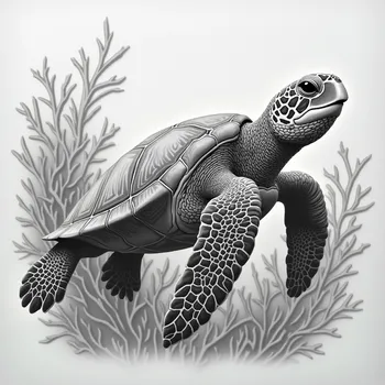 Grayscale 3D Pencil Sea Turtle