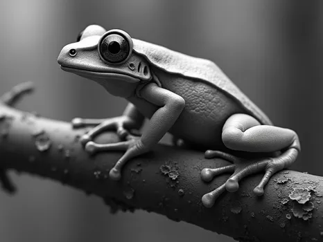 Grayscale 3D Tree Frog on Limb
