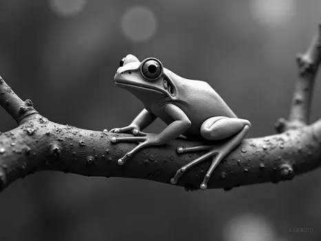 Grayscale 3D Tree Frog on Limb