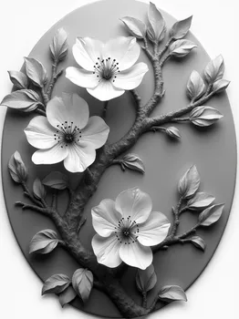 Grayscale Cherry Blossom Relief