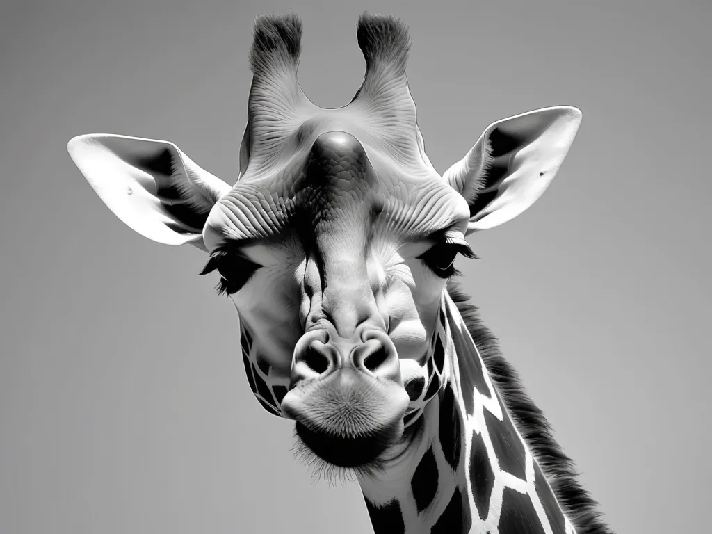 Grayscale Deep-Relief Giraffe - grayscale deep relief of a giraffe - AI image generated with Photorealistic