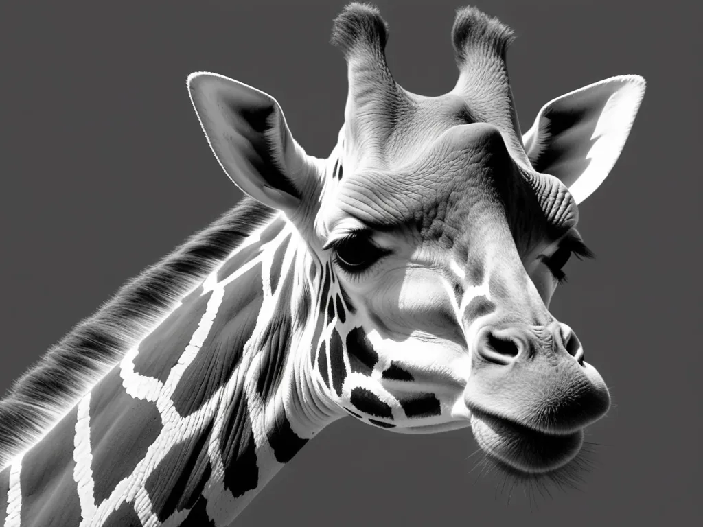 Grayscale Deep-Relief Giraffe - grayscale deep relief of a giraffe - AI image generated with Photorealistic