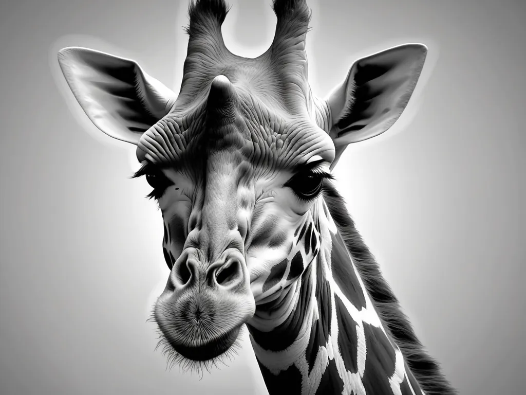 Grayscale Deep-Relief Giraffe - grayscale deep relief of a giraffe - AI image generated with Photorealistic