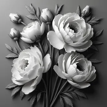 Grayscale Deep Relief Realistic Peonies