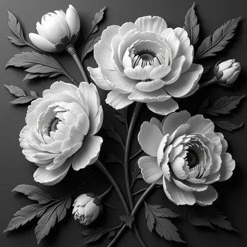 Grayscale Deep Relief Realistic Peonies