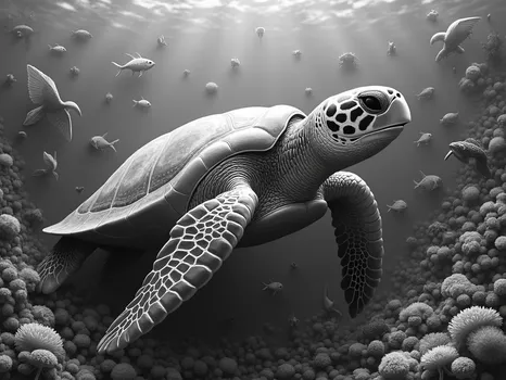 Grayscale Deep-Relief Sea Turtle