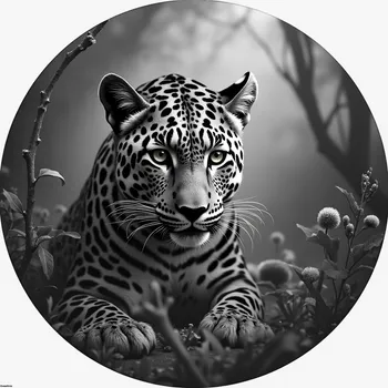 Grayscale Leopard in Jungle Circle