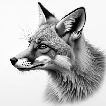 Grayscale Pencil Drawing: Red Fox Kit