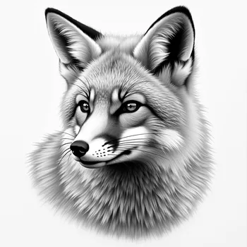 Grayscale Pencil Drawing: Red Fox Kit