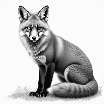 Grayscale Pencil Drawing: Red Fox Kit