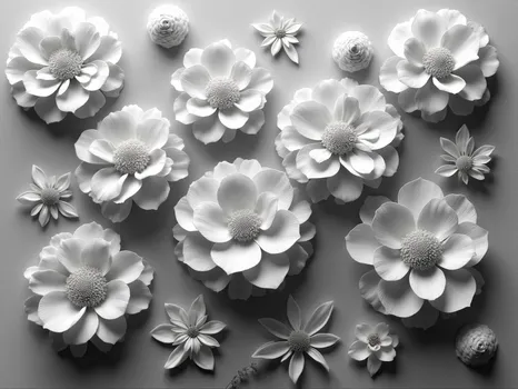 Grayscale Realistic Floral Relief