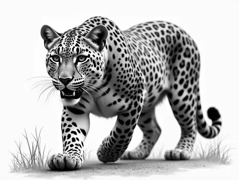 Grayscale Realistic Leopard Drawing