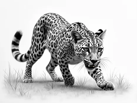Grayscale Realistic Leopard Drawing