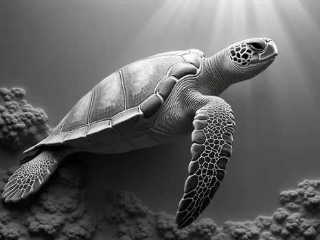 Grayscale Relief: Sea Turtle Swimming