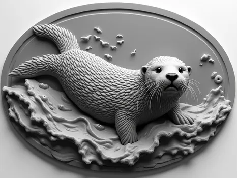 Grayscale Sea Otter in Ocean Waves