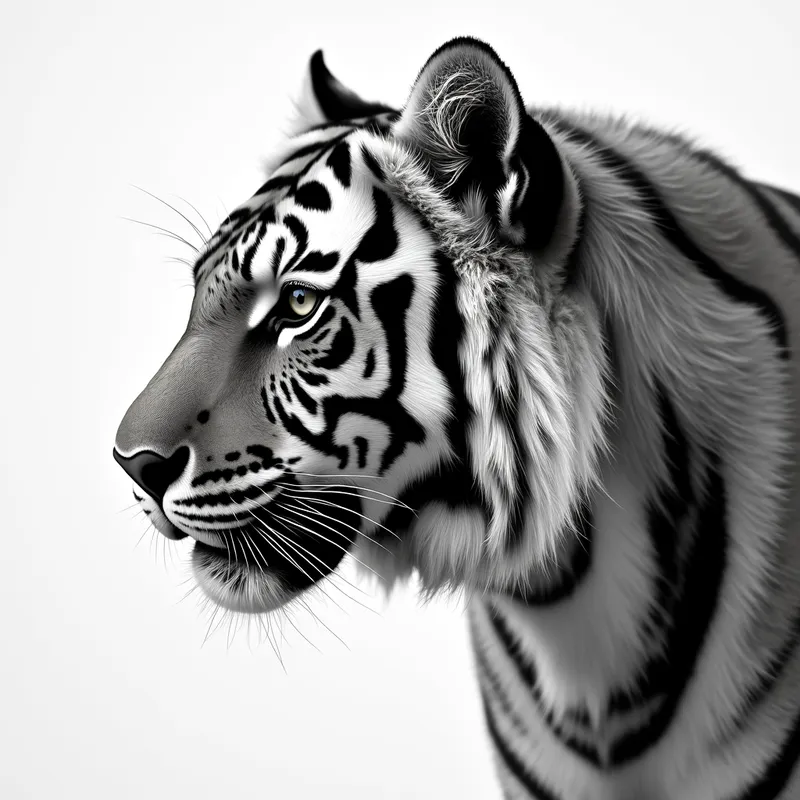 Grayscale Tiger Profile - grayscale realistic image of a tiger profile - AI image generated with Photorealistic 2