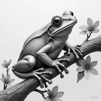 Grayscale Tree Frog Drawing