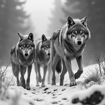 Grayscale Wolf Pack Hunting