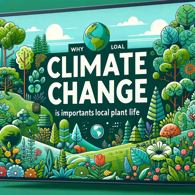 Green Earth and Plant Life - Climate Change Introduction - A vibrant and visually appealing PowerPoint cover slide. The background consists of a lush green landscape with diverse types of local plants. The title 'Why Climate Change is Important for Local Plant Life' is bold and prominent, accompanied by a small globe icon symbolizing the Earth. - AI image generated with Art