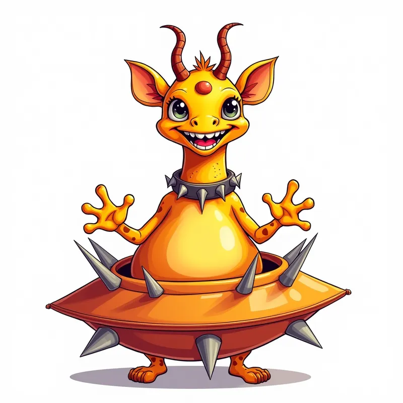 Grinning Cyclops Alien in Spiked Ship - Tangra AI Image Generator