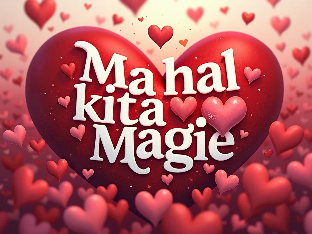 Heartfelt Affection - A charming illustration of 'Mahal kita Magie' surrounded by a sea of love hearts, each heart carefully placed to create a sense of depth and emotion, emphasizing the profound message of love. - AI image generated with Photorealistic 2 - typography drawing, surrealismus, photorealistic