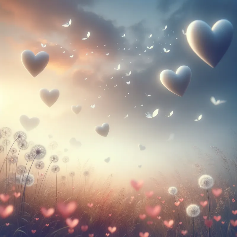 Hearts Drifting Serenely - floating hearts - AI image generated with Art