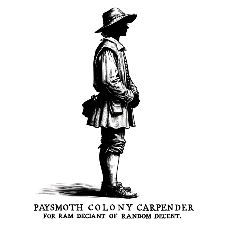 Historic Carpenter Sketch - Black and white sketch showing the silhouette of a young Plymouth colony carpenter standing, with no additional background elements. - AI image generated with Art