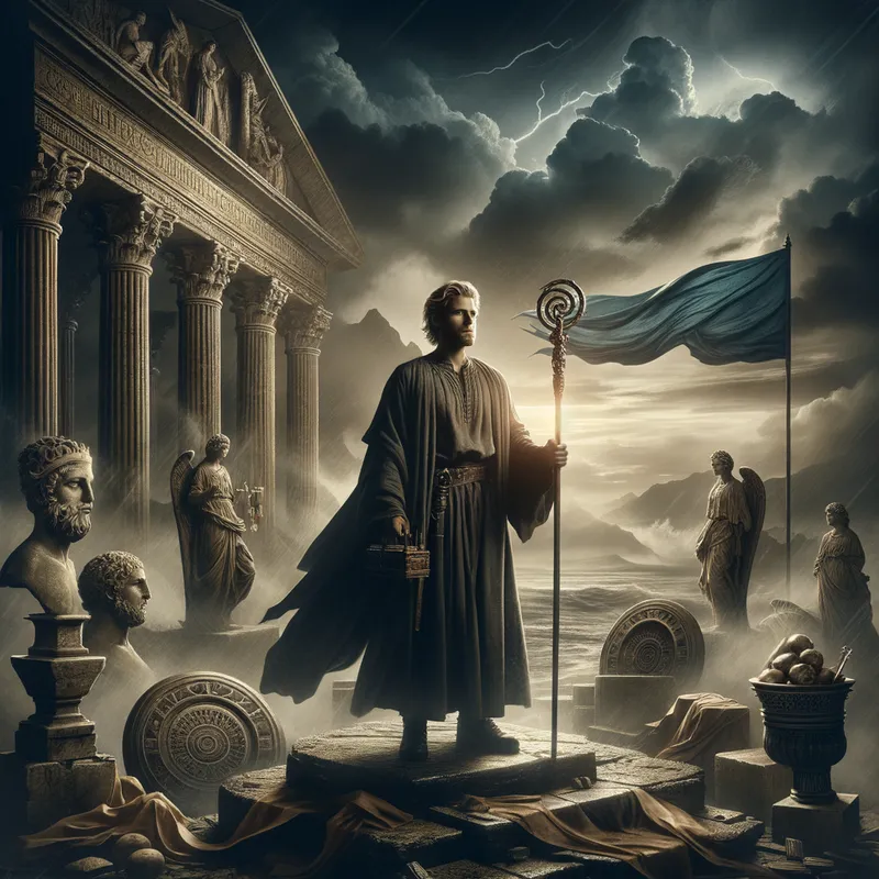 Historical Legend - A legendary historical figure standing tall against a dramatic backdrop, representing the storied past of famous personalities named 'dick'. - AI image generated with Art