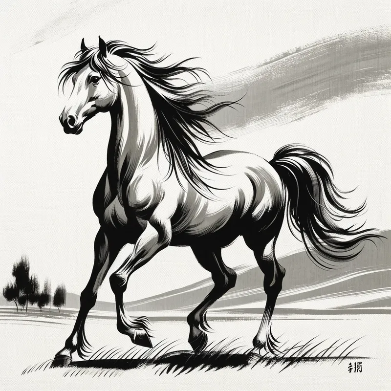 Horse rendered in the flowing, - Horse rendered in the flowing, expressive lines of brush painting