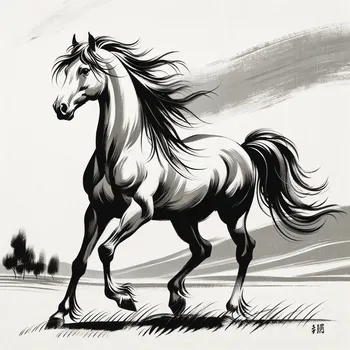 Horse rendered in the flowing,