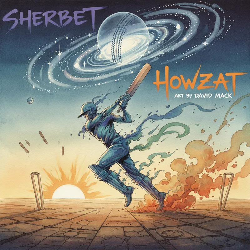 Howzat Album Cover by David Mack - Howzat by Sherbet 
album cover by David Mack - AI image generated with Nano Banana