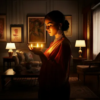 Indian Woman Holding Traditional Lamp