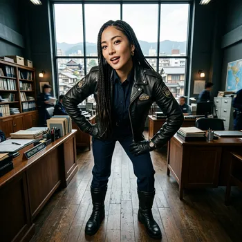 Inspectrice japonaise élégante en cuir noir