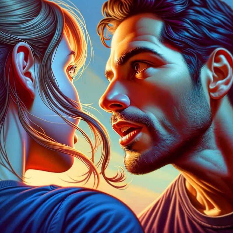 Interpersonal Engagement - A scene depicting a man mid-turn, his head facing a girl as he opens his mouth to speak, potentially beginning an engaging interpersonal interaction. - photorealistic