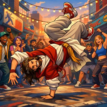Jesus Christ Breakdancing in Urban Crowd